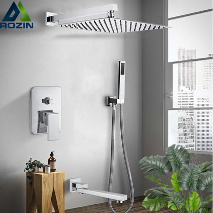 Rozin Wall Mount Rainfall Shower Faucet Chrome Concealed