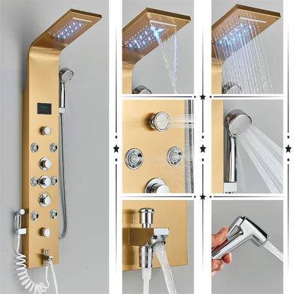 Luxury Black/Brushed Bathroom Shower Faucet Led Rainfall Shower