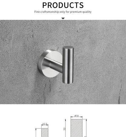 Bathroom Hardware Kit Brushed Stainless Steel Round Wall