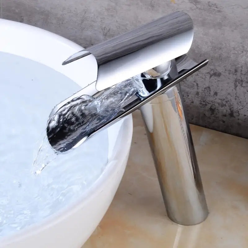 Langyo Chrome Bathroom Vanity Basin Glass Waterfall Spout