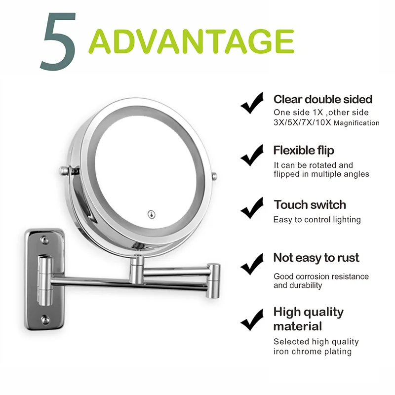 Folding Arm Extend Bathroom Mirror Led Light Inch