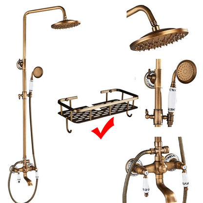 Antique Brass Bathroom Shower Faucets Rainfall Shower Head