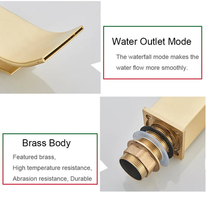 Brushed Gold Bathroom Basin Faucet Deck Mounted Waterfall