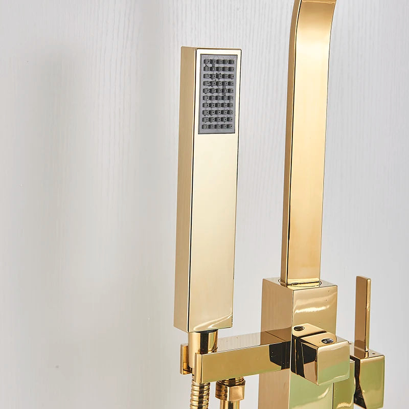 Shbshaimy Golden Floor Bathroom Bathtub Faucet Handshower Cold