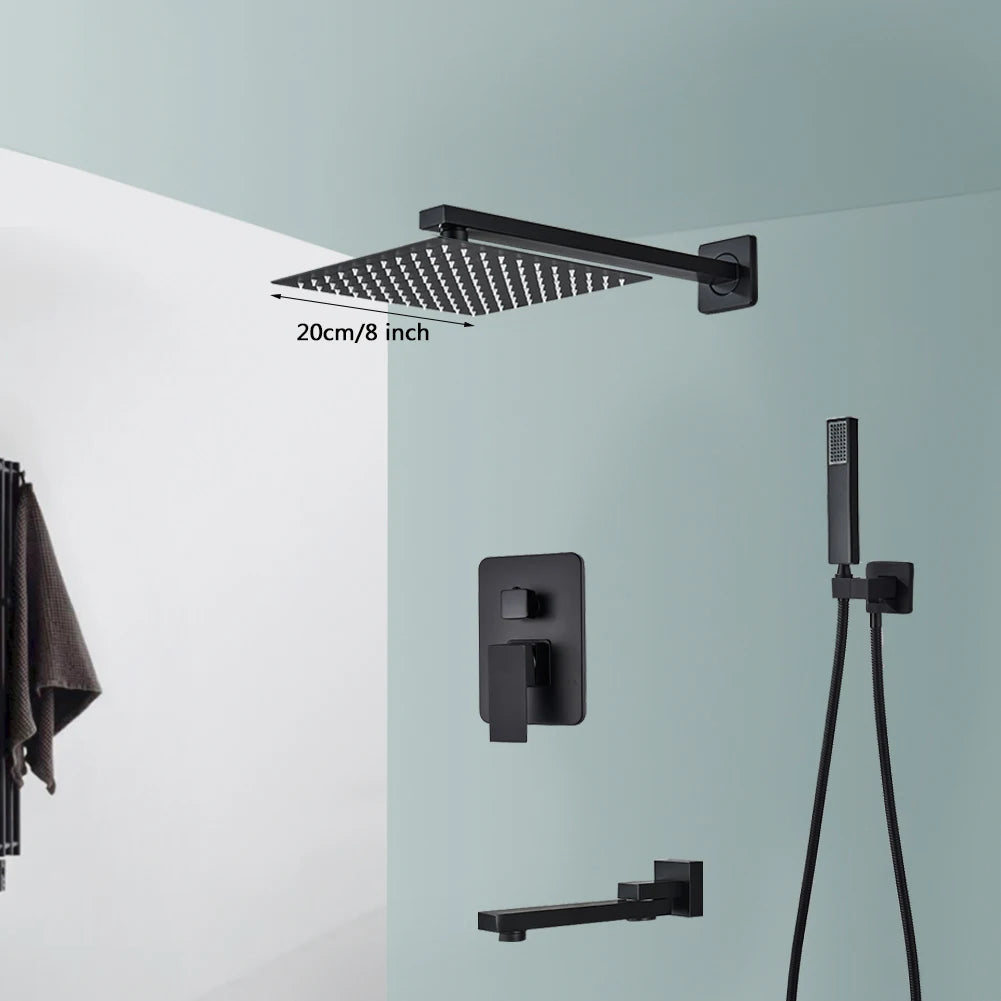Black Shower Faucets Wall Mounted Rainfall Shower System