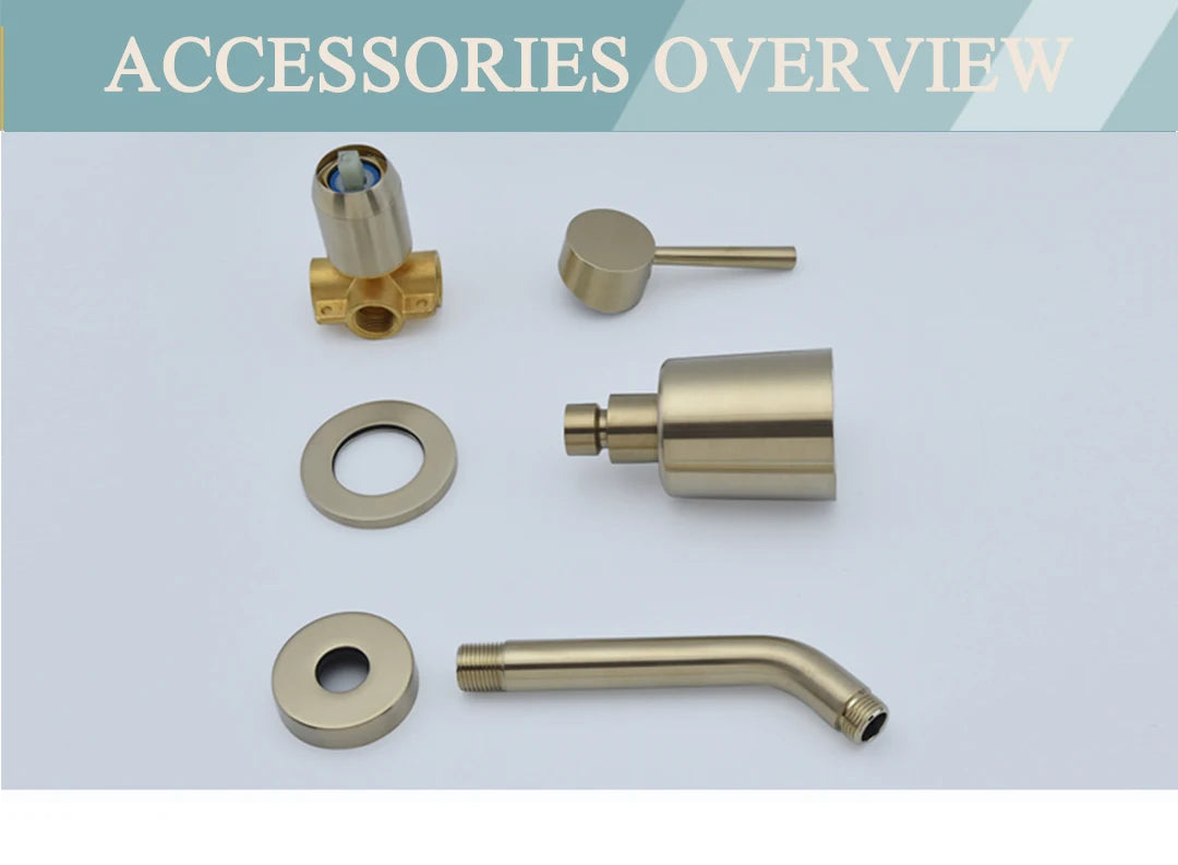Brushed Gold Bathroom Shower Rainfall Shower Head Handle