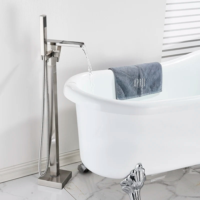 Shbshaimy Golden Floor Bathroom Bathtub Faucet Handshower Cold