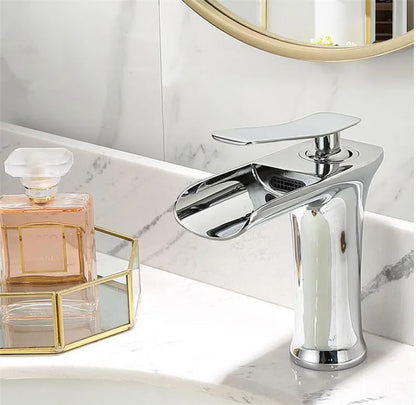 Basin Faucet Gold Waterfall Faucet Brass Bathroom Faucet