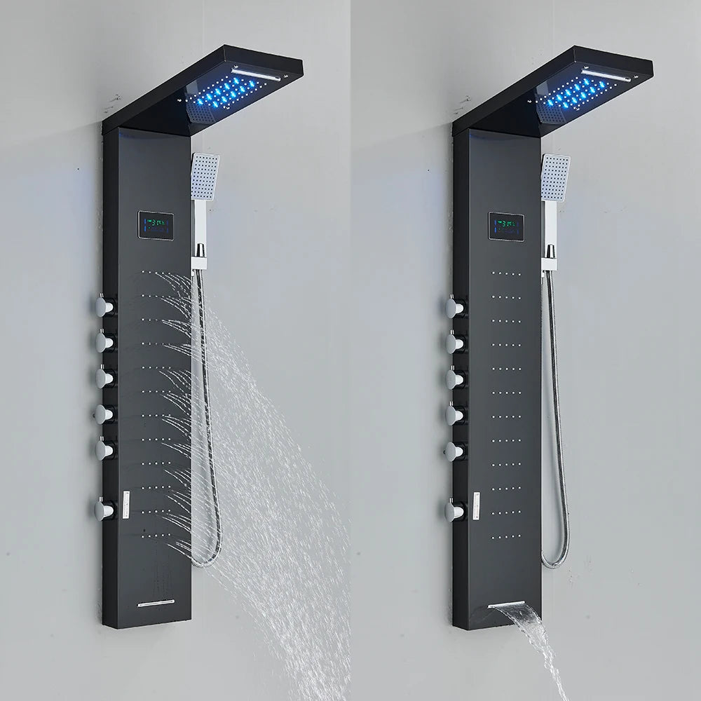 Bathroom Led Light Rain Waterfall Shower Panel Faucet
