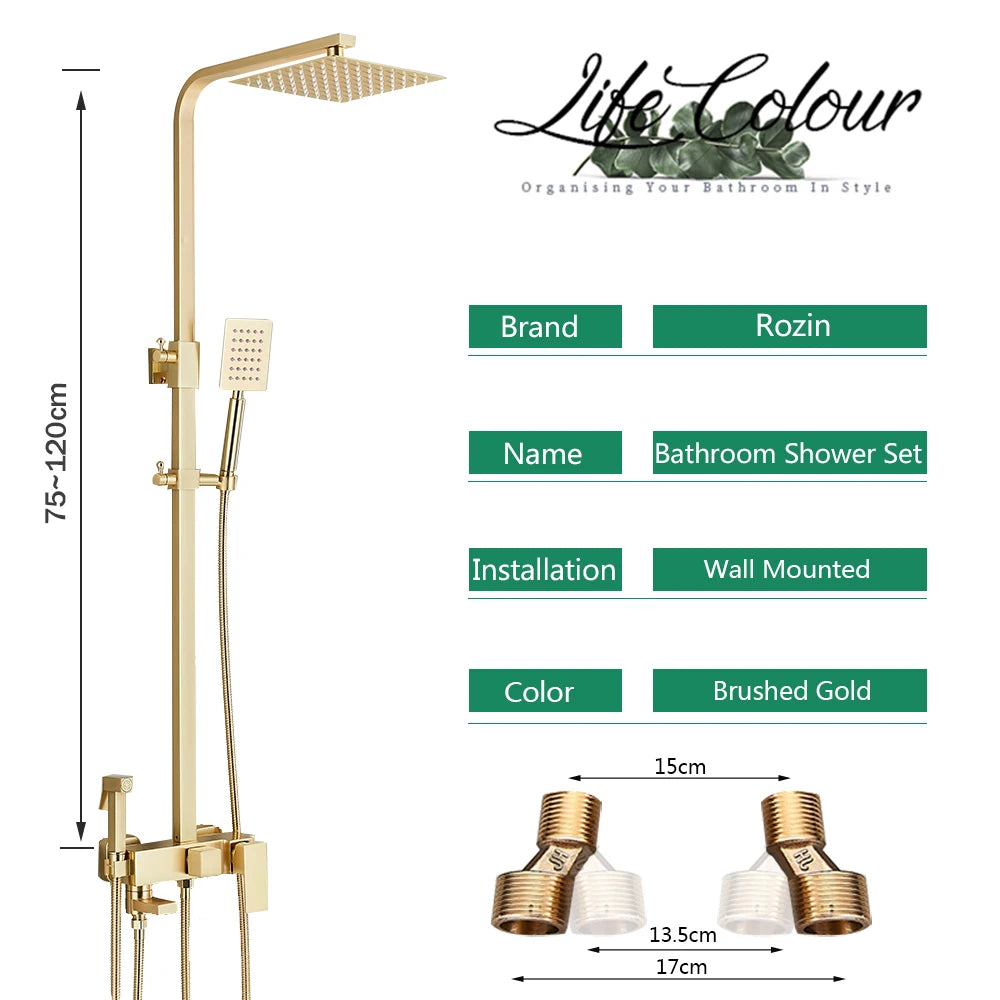 Rozin Brushed Gold Shower Wall Mounted Brass 4-Ways