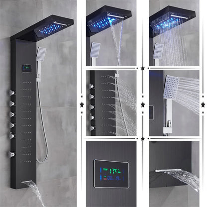 Black/Brushed Bathroom Shower Faucet Led Rainfall Head Shower