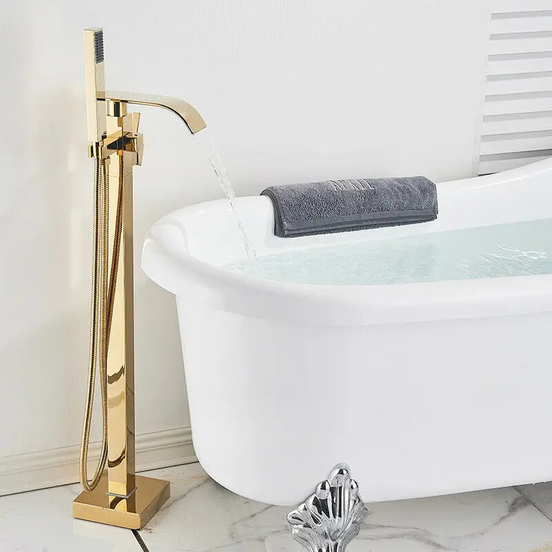 Shbshaimy Golden Floor Bathroom Bathtub Faucet Handshower Cold