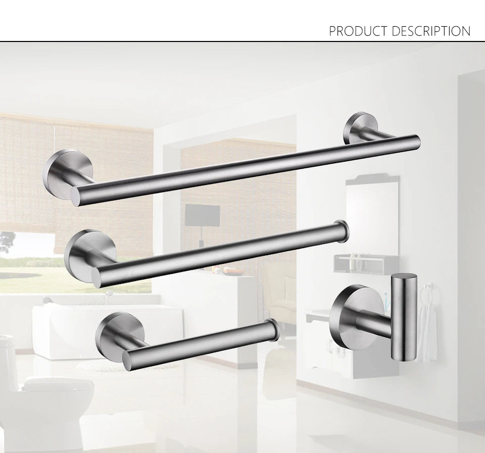 Bathroom Hardware Kit Brushed Stainless Steel Round Wall
