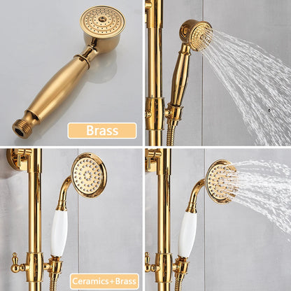 Rozin Gold Bathroom Shower Faucet Wall Mounted Brass