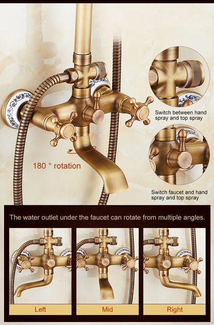 Antique Rain Shower Faucets Hand Brass Wall Mounted