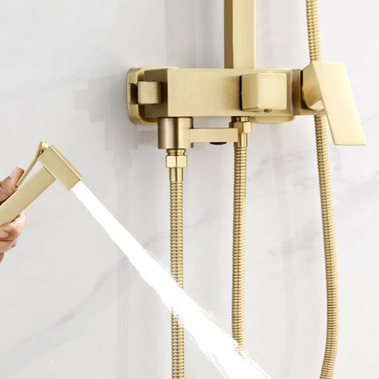 Bathroom Brushed Golden Shower Faucet Wall Mount Rainfall