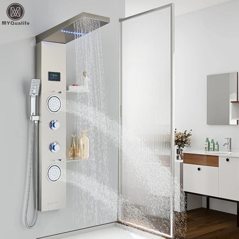 Led Light Shower Panel Waterfall Rain Digital Display