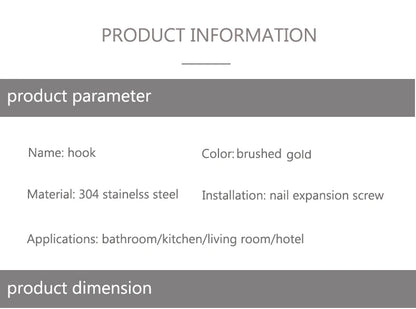 Brush Gold Stainless Steel Clothes Hook Wall Mounted