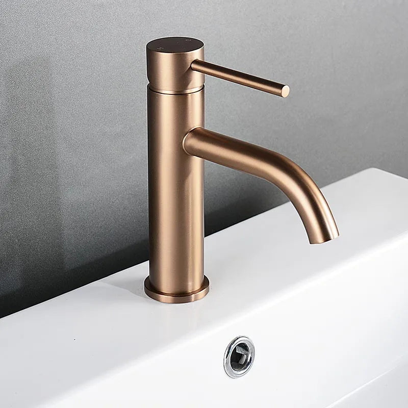 Brushed Rose Gold Bathroom Sink Faucet Deck Mounted