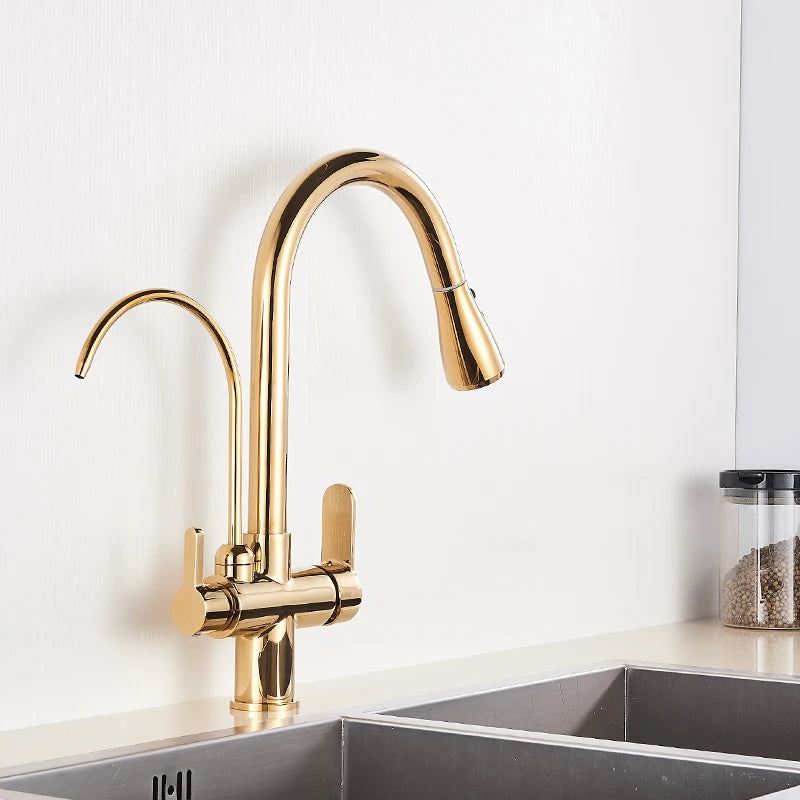 Gold Purify Water Faucet Deck Mounted Dual Handle