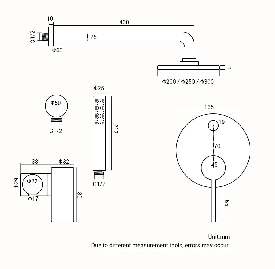 Shower System Wall Mount Bathroom Bath Faucet Brass