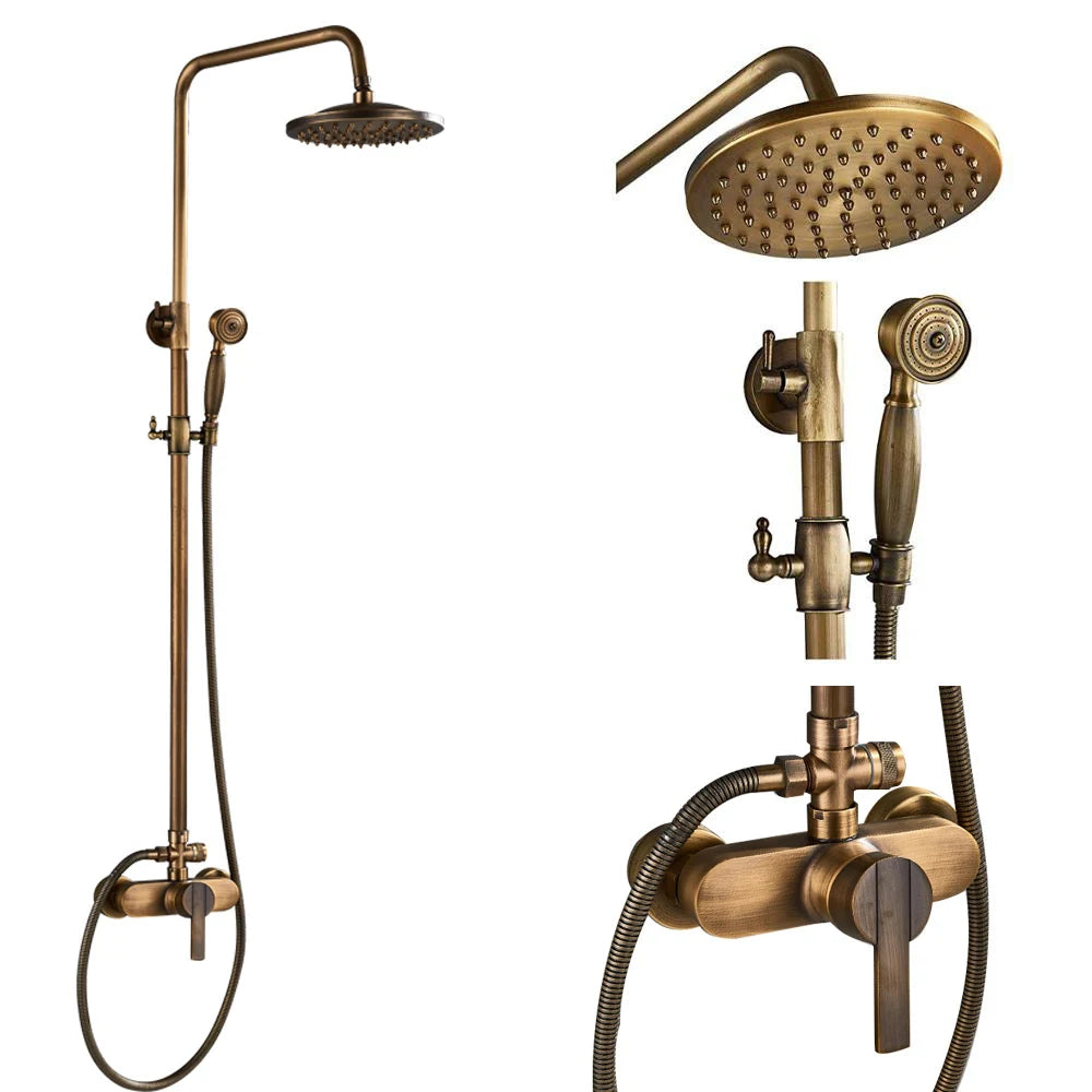 Antique Brass Shower Faucet Mixers Dual Handle Rainfall