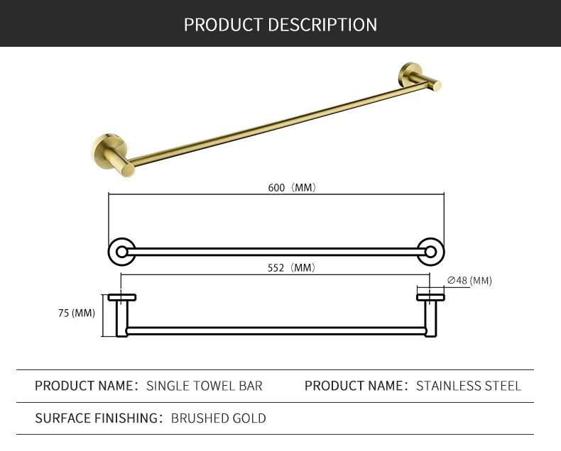 Brushed Gold Towel Bar Rack 304 Stainless Steel