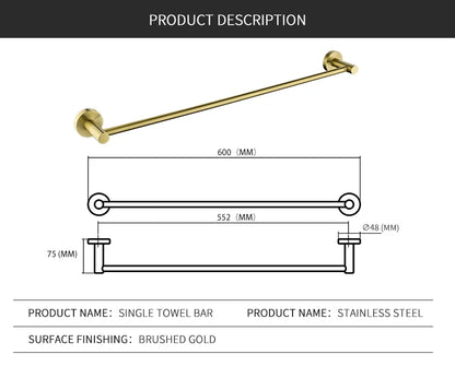 Brushed Gold Towel Bar Rack 304 Stainless Steel