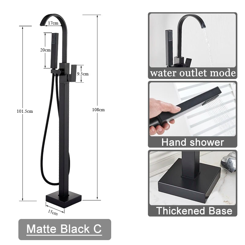 Shbshaimy Golden Floor Bathroom Bathtub Faucet Handshower Cold