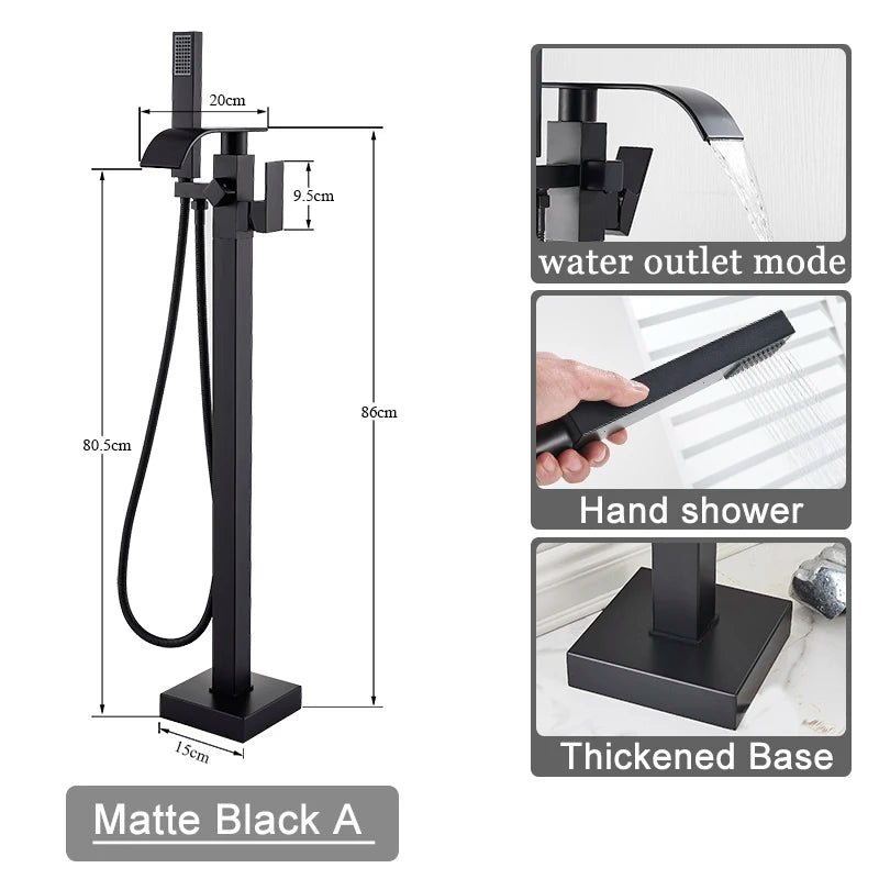 Shbshaimy Golden Floor Bathroom Bathtub Faucet Handshower Cold