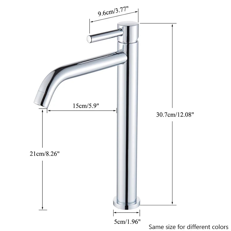 Tall Basin Sink Faucet Slim Black Chrome Bathroom