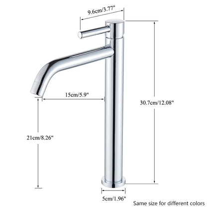 Tall Basin Sink Faucet Slim Black Chrome Bathroom