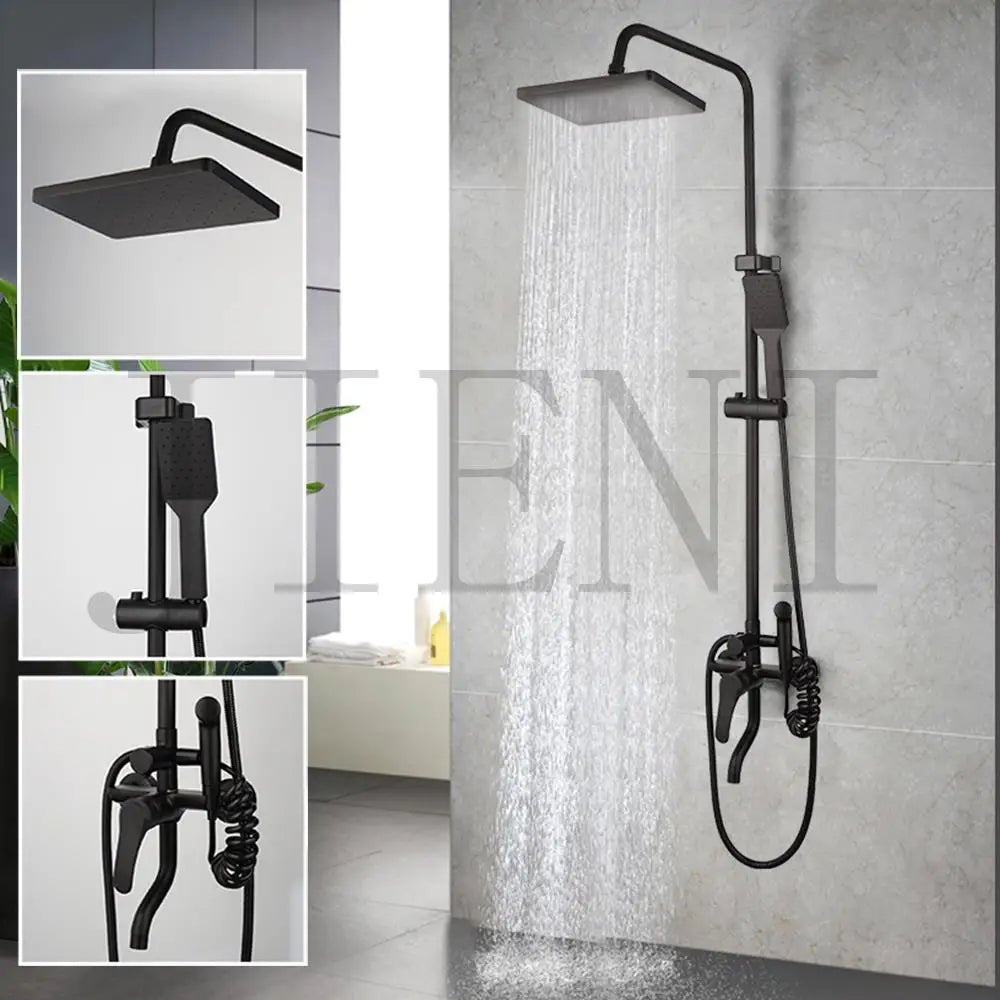 Jieni Matte Black Rainfall Shower Faucet Paint Black