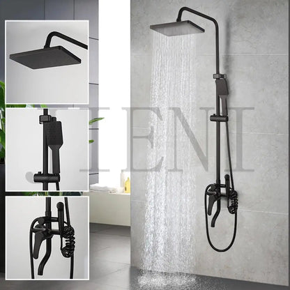 Jieni Matte Black Rainfall Shower Faucet Paint Black