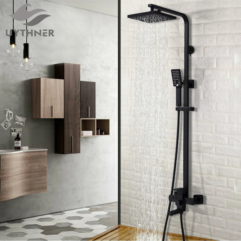 Uythner Bathroom Chrome/Black Shower Faucet Rotate Tub Spout