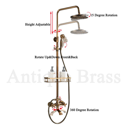 Antique Brass Bathroom Shower Faucets Rainfall Shower Head