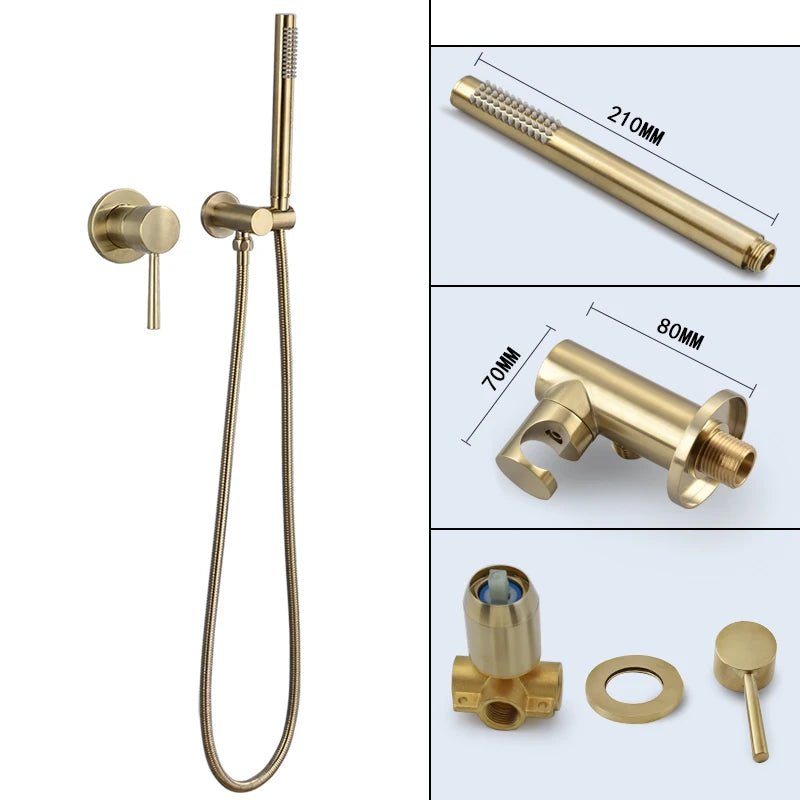 Brass Round Handheld Shower Head Brushed Gold Finish