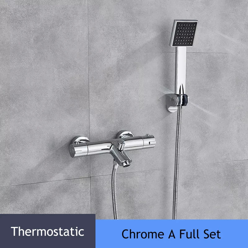 Chrome Telephone Type Wall-Mounted Thermostatic Shower Faucet