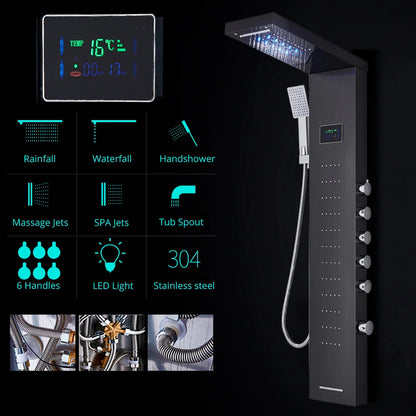 Black/Brushed Bathroom Shower Faucet Led Rainfall Head Shower