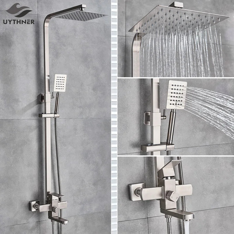 Uythner Bathroom Chrome/Black Shower Faucet Rotate Tub Spout
