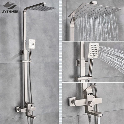 Uythner Bathroom Chrome/Black Shower Faucet Rotate Tub Spout