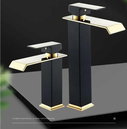 Basin Faucet Gold Black Waterfall Faucet Brass Bathroom