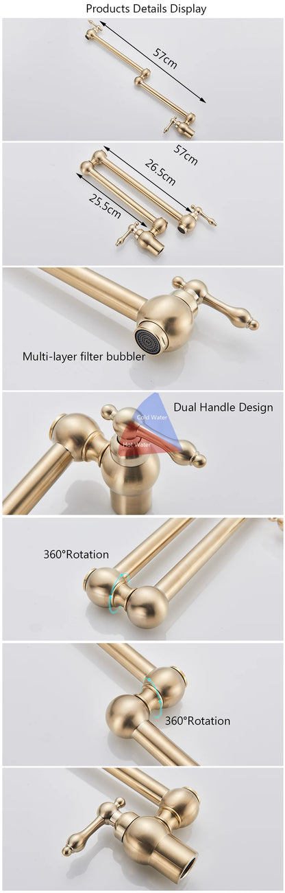 Brushed Gold Faucet Wall Mount Bathroom Basin Faucet