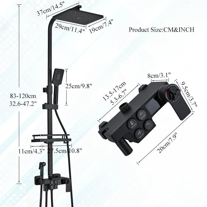 Matte Black Functions Display Screen Shower Faucet Bathroom