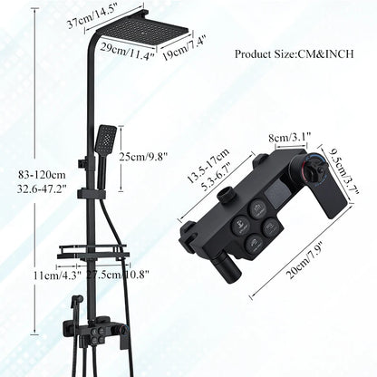 Matte Black Functions Display Screen Shower Faucet Bathroom