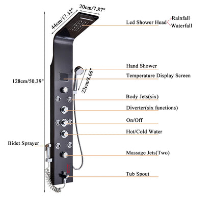 Ulgksd Black/Brushed Bathroom Shower Faucet Led Shower Panel
