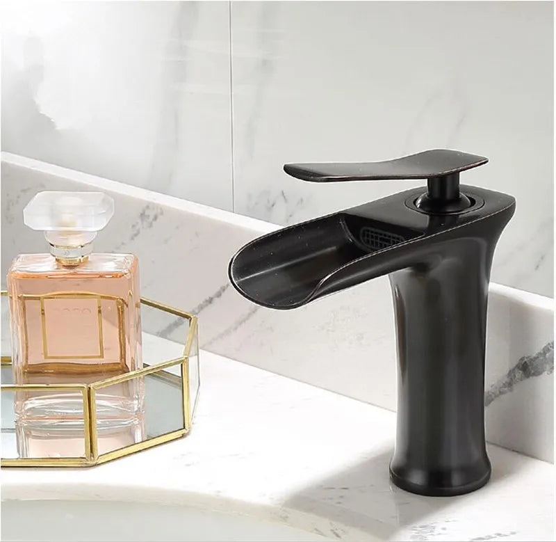 Basin Faucet Gold Waterfall Faucet Brass Bathroom Faucet