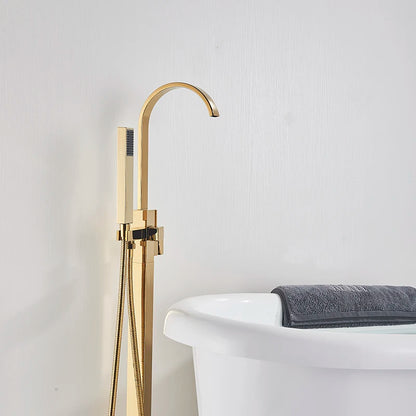 Shbshaimy Golden Floor Bathroom Bathtub Faucet Handshower Cold