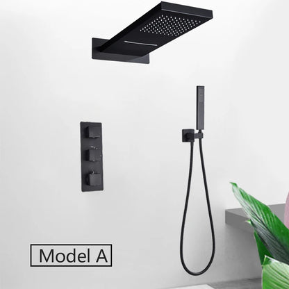 Rozin Matte Black Thermostatic Shower Faucet Wall Mount