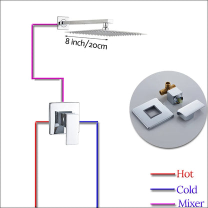 Rozin Wall Mount Rainfall Shower Faucet Chrome Concealed